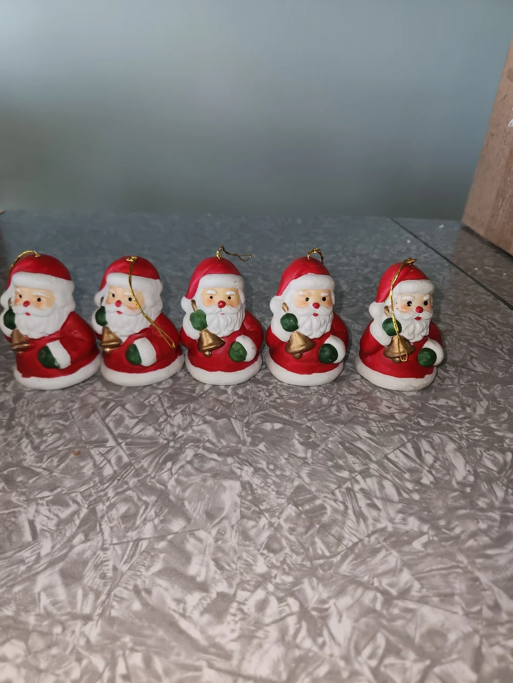 Classic Red Santa Bell Ornaments - Set of 5 Holiday Figurines
